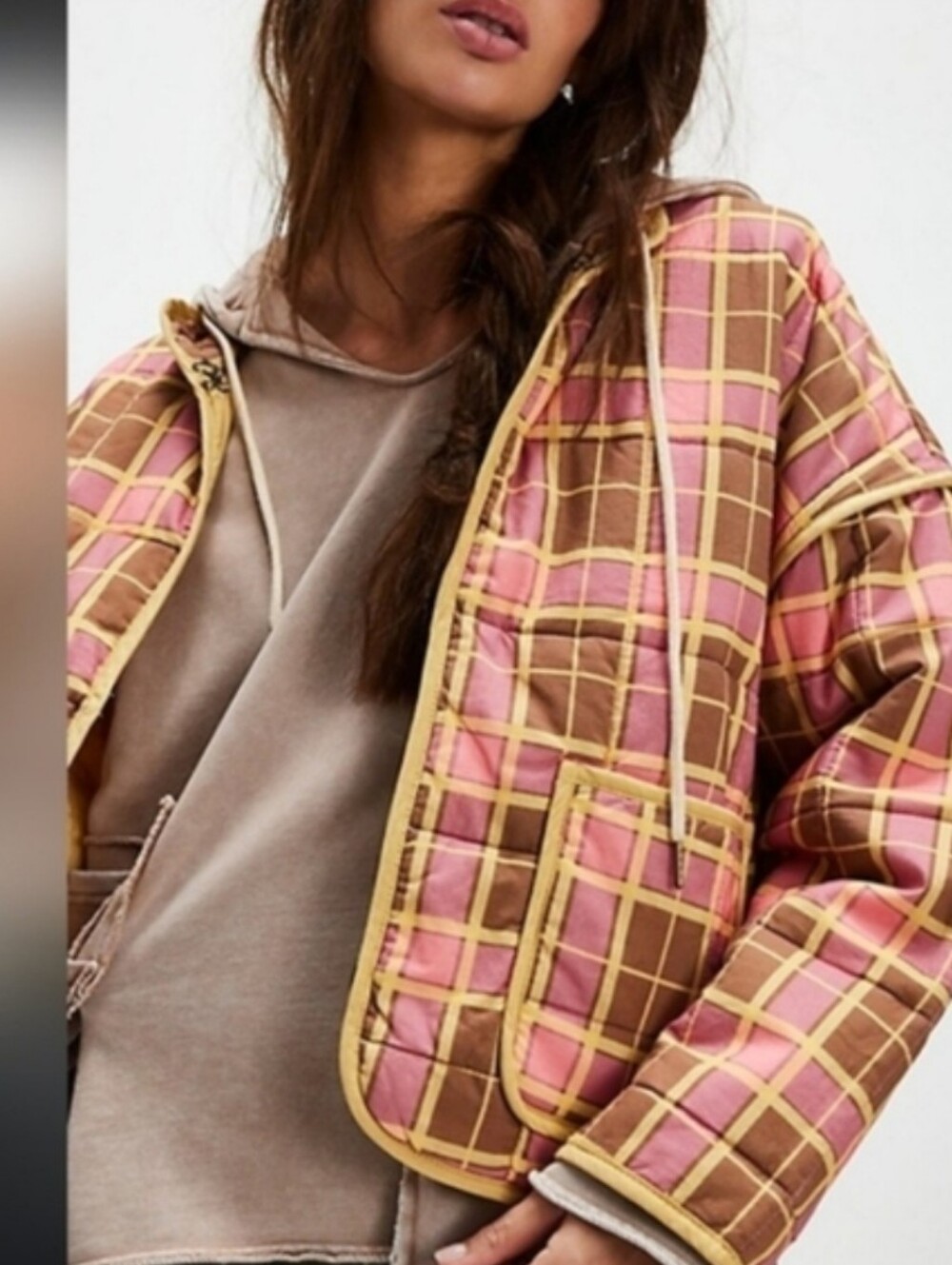 FREE PEOPLE Chloe Plaid Quilted Jacket Coral Mustard RARE Colorway Runs L NWOT
